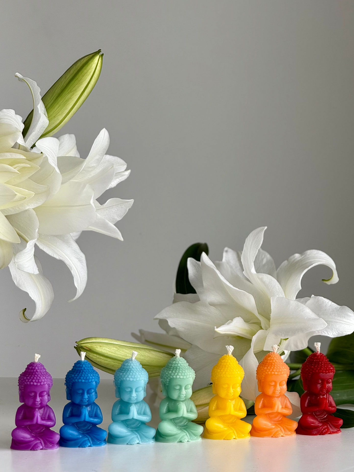 Kerze BUDDHA (7x set) Chakra-Farben Bienenwachs